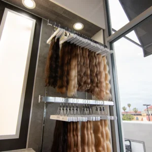 Human Hair Extension Wefts on Display - Brown - Blonde