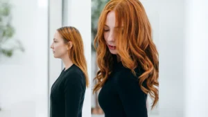 Red Hair Extensions Before and After - Left Side - Landscape