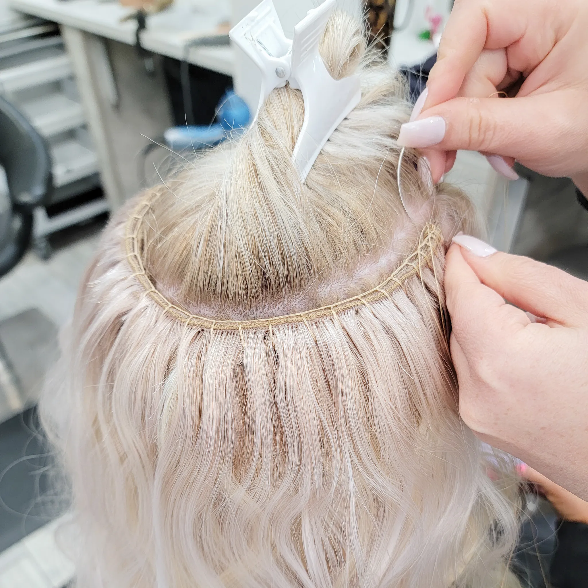 Sew in the weft for hair extensions