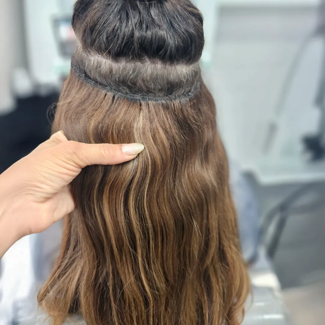 Brunette hair extension grow out